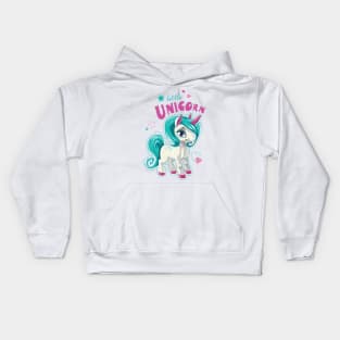 Cute little unicorn girl with a stars & hearts Kids Hoodie